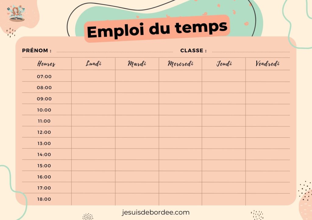 emploi du temps à imprimer