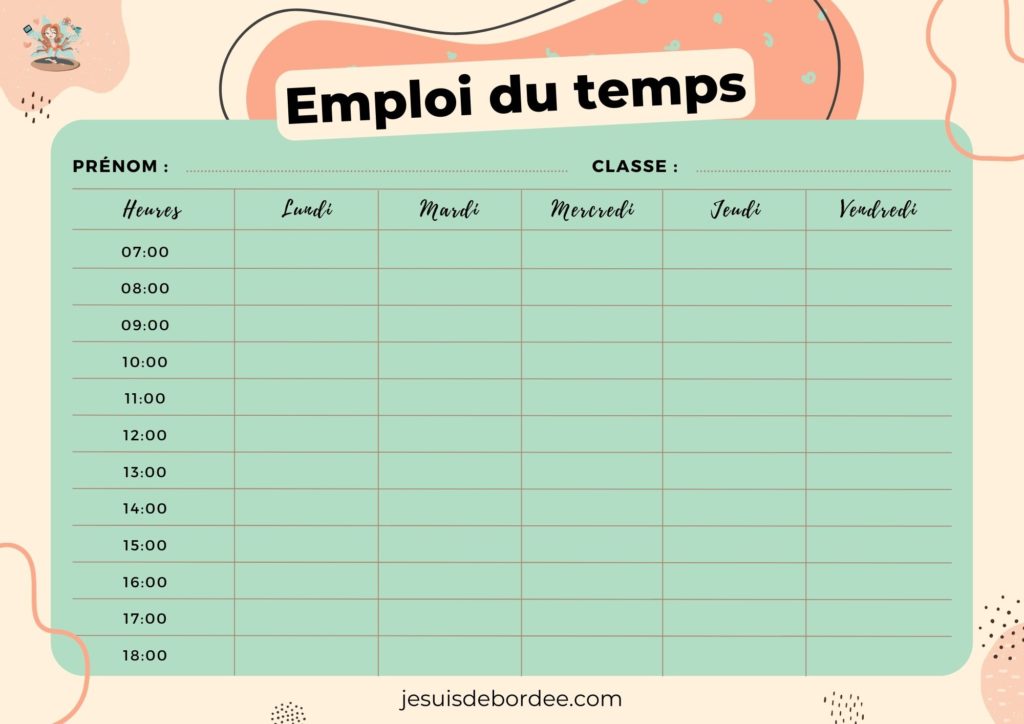 emploi du temps à imprimer