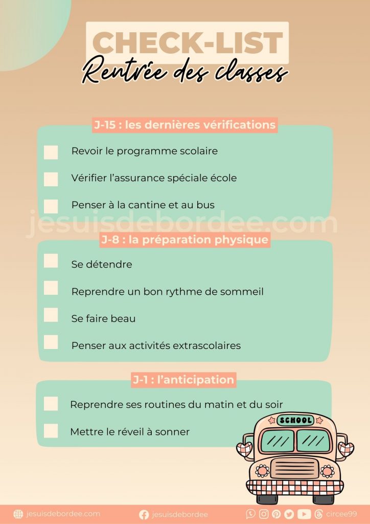 check list à imprimer pour la rentrée des classes