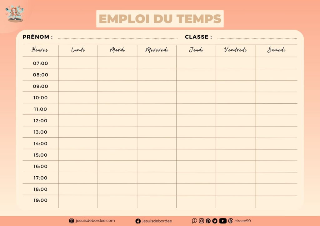 emploi du temps à remplir