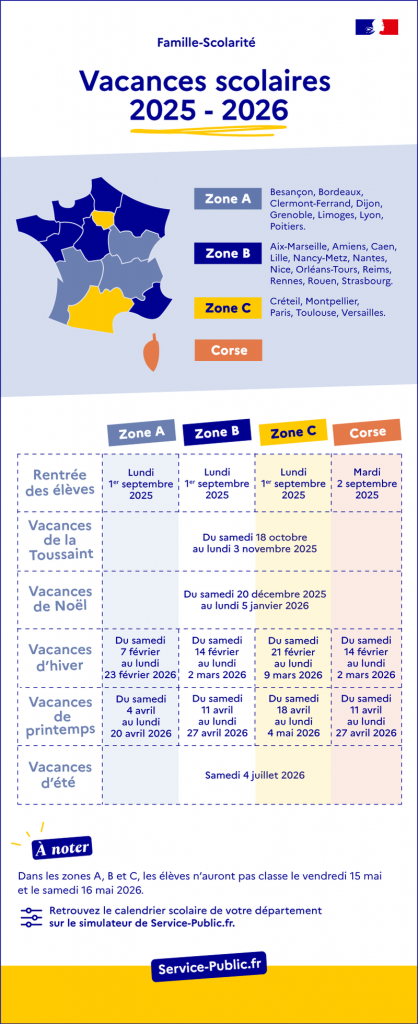 calendrier vacances scolaires 2025 2026