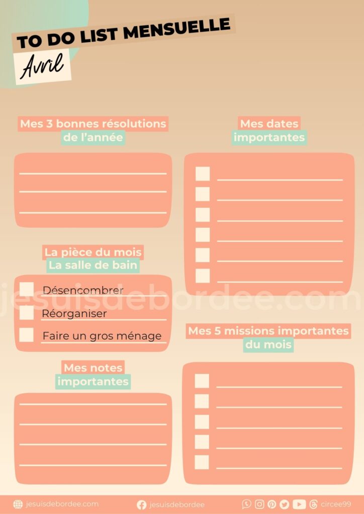 to do list avril pour une bonne organisation à la maison