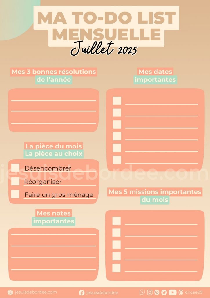 to do list mensuelle juillet 2025