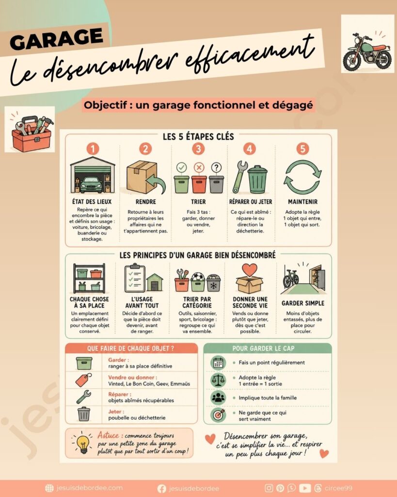 Infographie : les 5 étapes pour désencombrer son garage