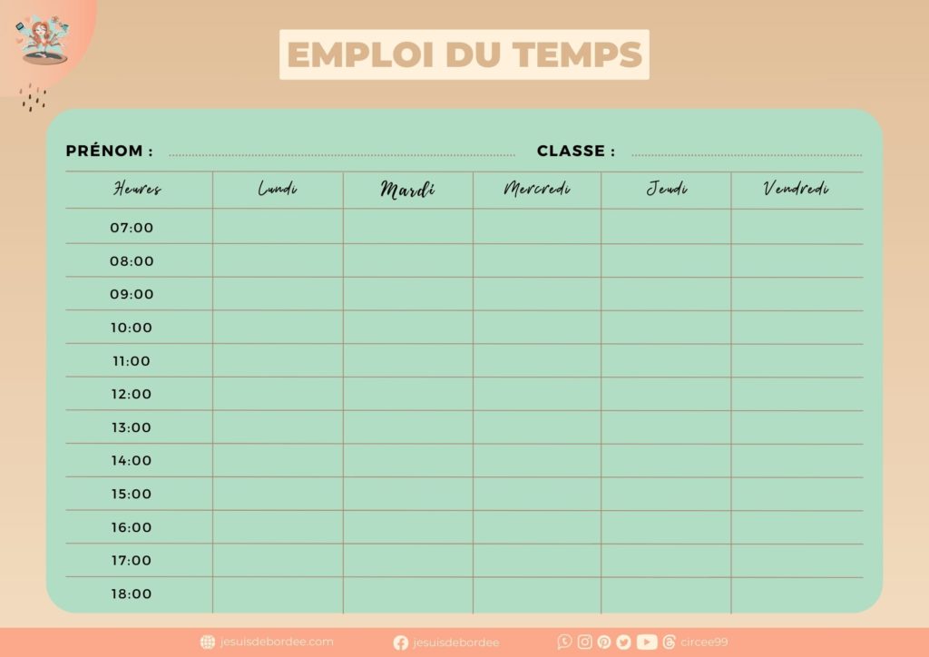 emploi du temps à imprimer vert