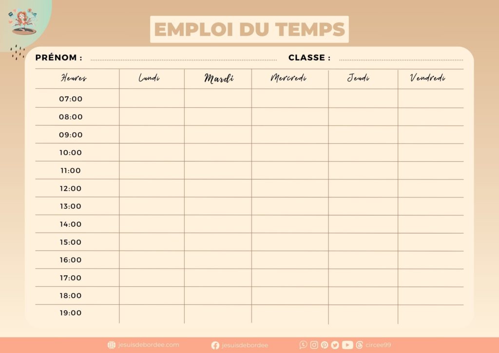 Emploi du temps scolaire marron