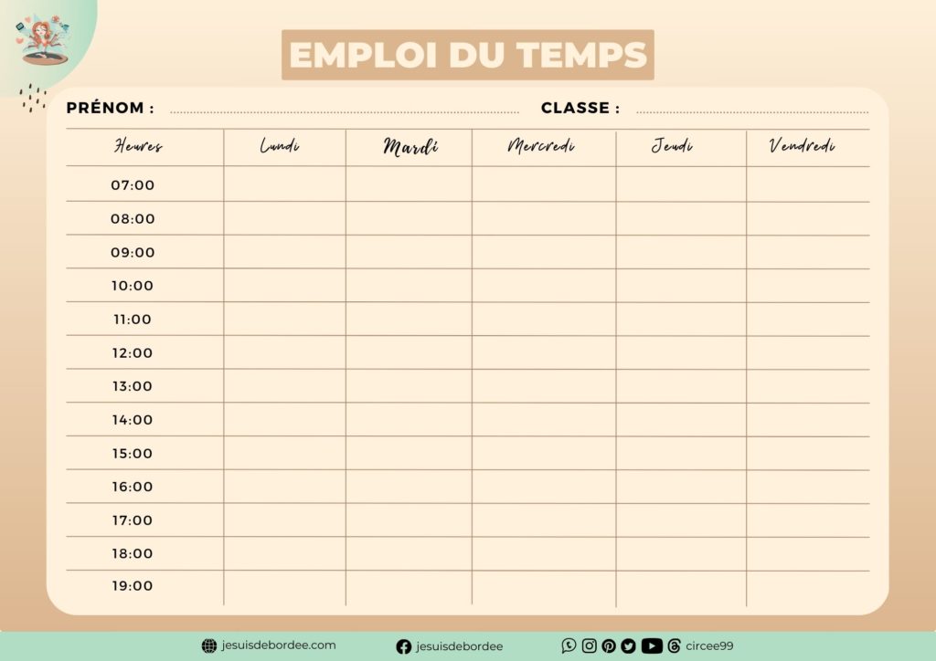 Emploi du temps scolaire beige