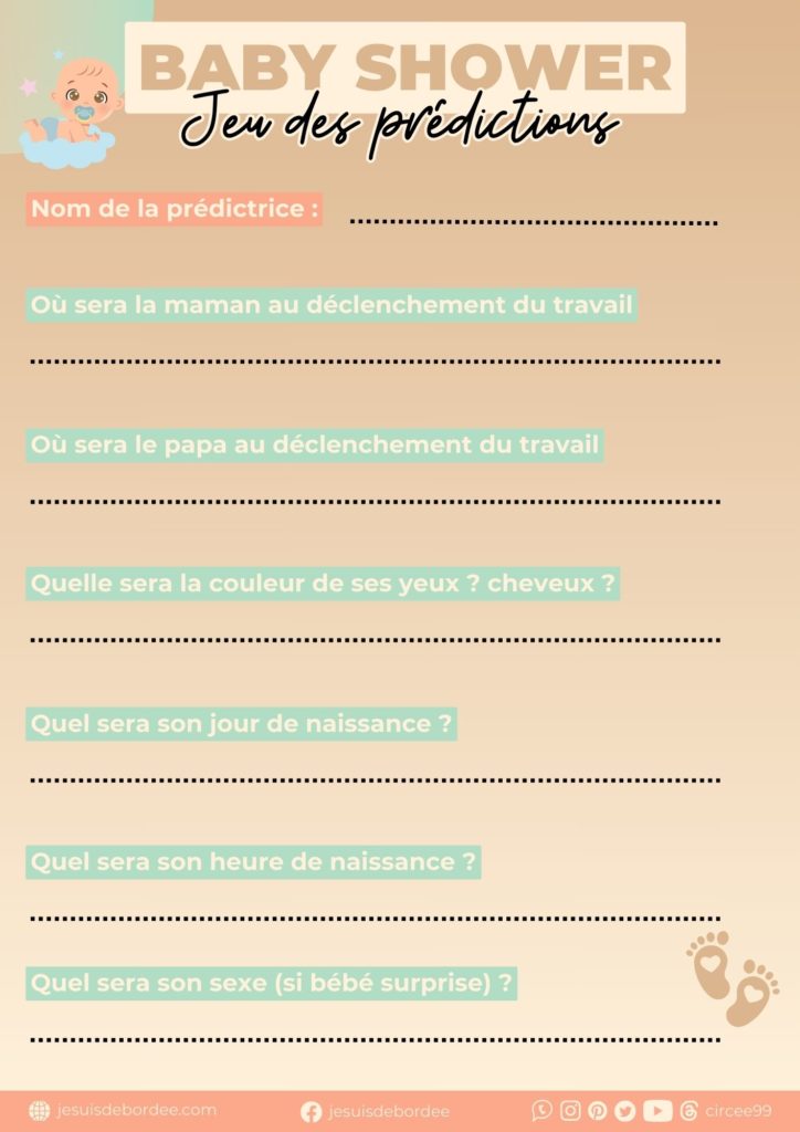 baby shower jeu  predictions