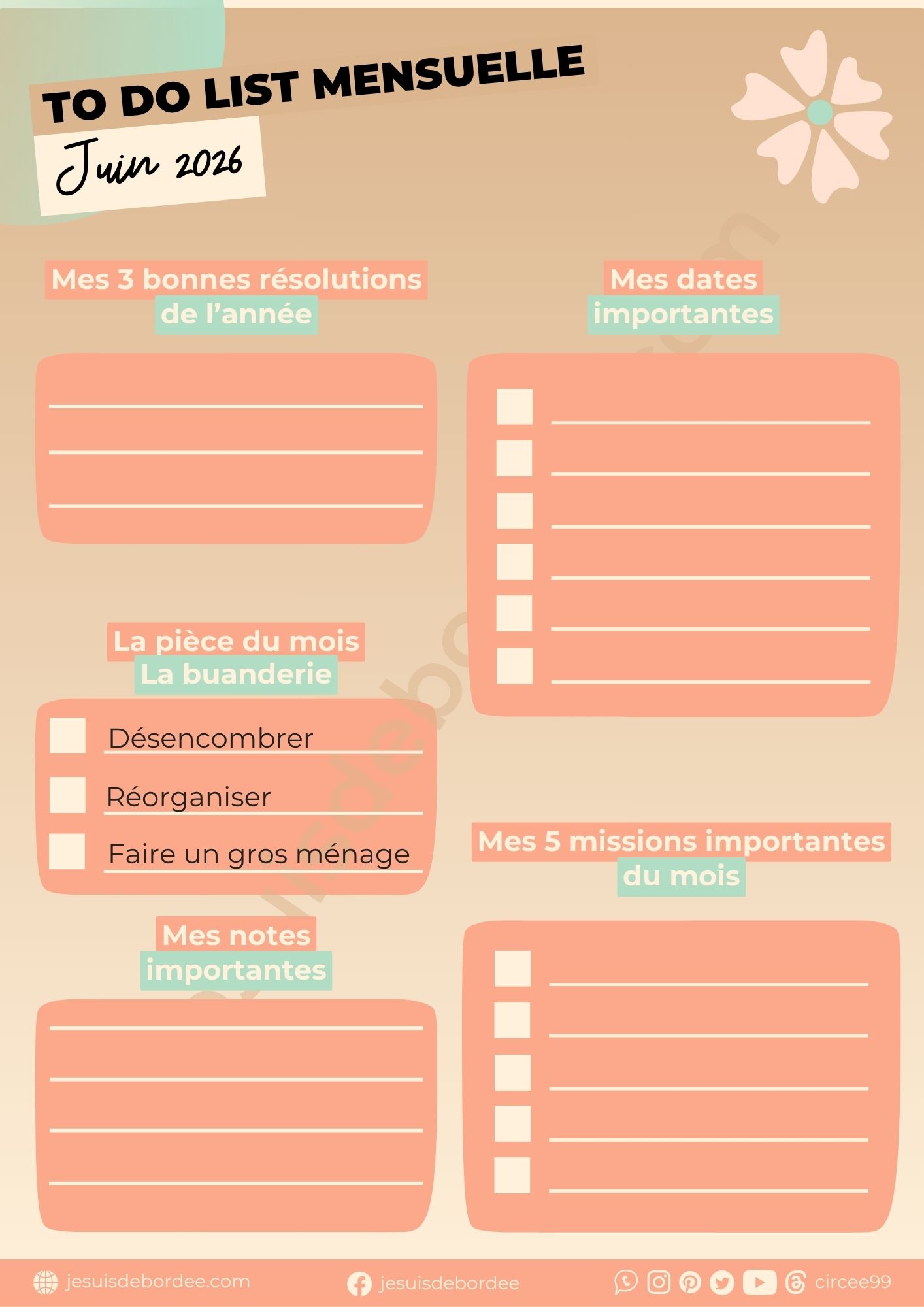 to do list mensuelle juin 2026 buanderie désencombrer réorganiser
