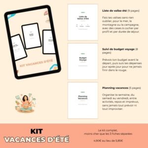 Contenu du kit vacances d'été à imprimer : liste de valise, budget voyage et planning vacances