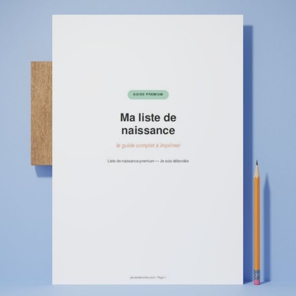 Couverture du guide PDF Liste de naissance premium à imprimer, Je suis débordée