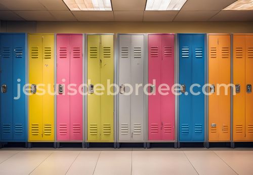 Rangée de casiers colorés dans un couloir de collège, illustration rentrée 6ème